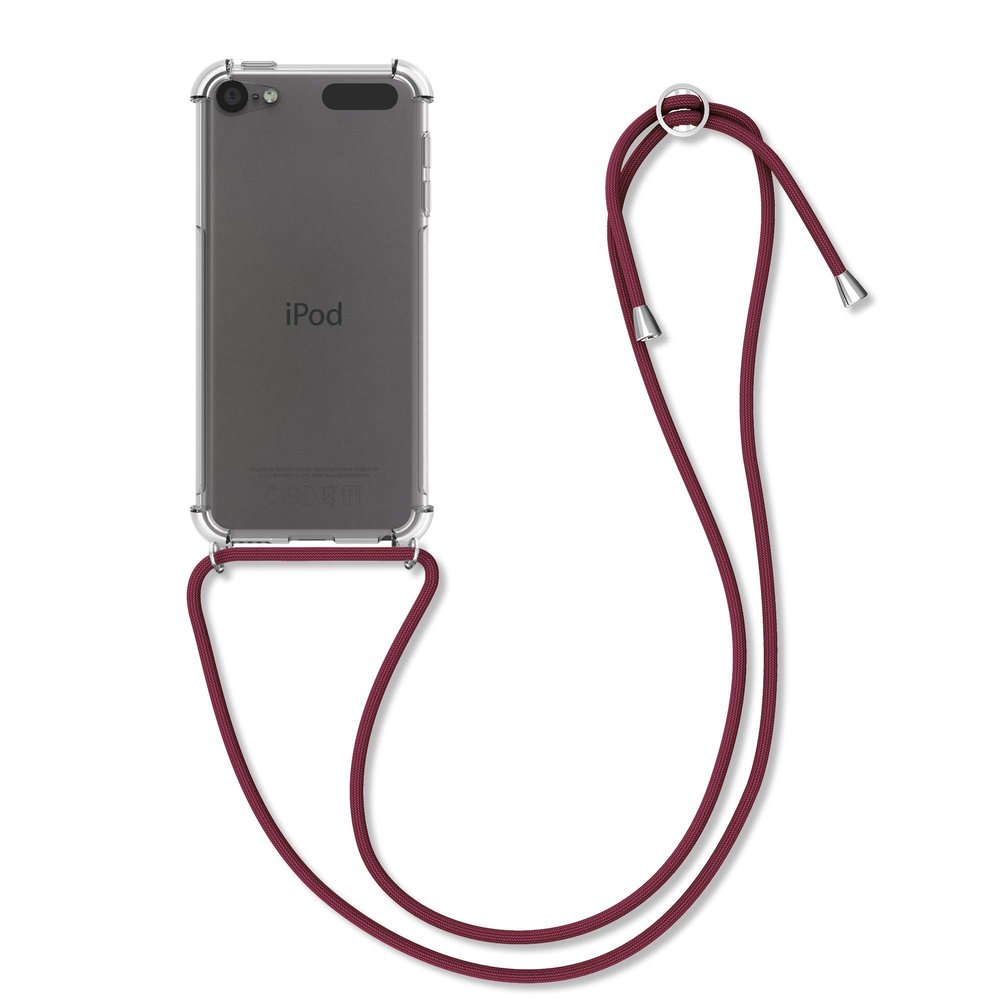 kwmobile Crossbody Case Compatible with Apple iPod Touch 6G / 7G (6th and 7th Generation) - Transparent TPU Cover w/Neck Strap - Transparent/Dark Red