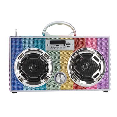 Wireless Express - Mini Boombox with LED Speakers Retro Bluetooth Speaker w/Enhanced FM Radio - Perfect for Home and Outdoor (Rainbow Bling)