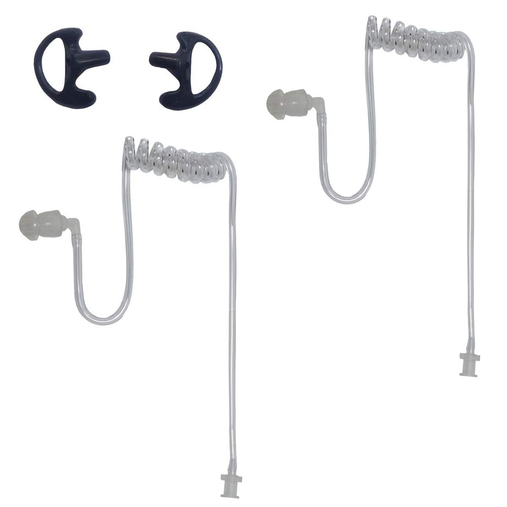 2 Pack Replacement Coil Acoustic Tube for Motorola Kenwood Two Way Radio Earpiece Police Headset Clear Earpiece Tube with Earmold R+L