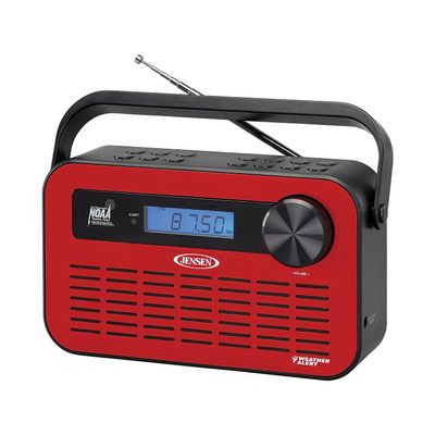 JENSEN JEP-250 Portable Digital AM/FM Weather Radio with Weather Alert and 2-Way Charging, Red, JEP-250