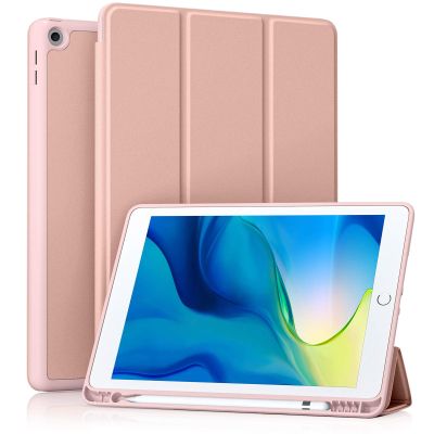 Akkerds Case Compatible with iPad 10.2 Inch 2021/2020/2019, for iPad 9th/8th/7th Generation Case with Pencil Holder, Protective with Soft TPU Back, Auto Sleep/Wake Cover, Rose Pink