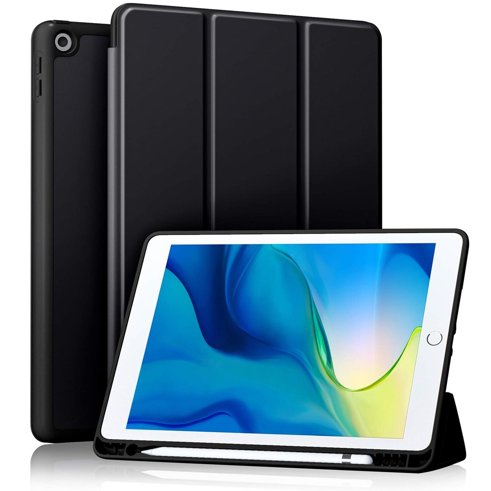 Akkerds Case Compatible with iPad 10.2 Inch 2021/2020/2019, for iPad 9th/8th/7th Generation Case with Pencil Holder, Protective with Soft TPU Back, Auto Sleep/Wake Cover, Black