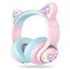 iClever Cat Ear Kids Bluetooth Headphones, LED Lights Up, 74/85dBA Safe Volume Limited, 50H Playtime,Bluetooth 5.2, USB C, Kids Headphones Wireless for Travel iPad Tablet, Meow Macaron Pink view 1