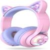 iClever Cat Ear Kids Bluetooth Headphones, LED Lights Up, 74/85dBA Safe Volume Limited, 50H Playtime,Bluetooth 5.2, USB C,Kids Headphones Wireless Over Ear for Travel iPad Tablet, Meow Macaron-Purple view 1