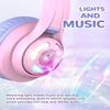 iClever Cat Ear Kids Bluetooth Headphones, LED Lights Up, 74/85dBA Safe Volume Limited, 50H Playtime,Bluetooth 5.2, USB C,Kids Headphones Wireless Over Ear for Travel iPad Tablet, Meow Macaron-Purple view 2