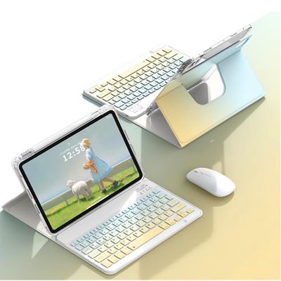 GOOVEN Keyboard Case for iPad 9th 8th 7th Gen 10.2 inch with Mouse 360 Rotating Multi-Angle Stand Magnetic Detachable Bluetooth Keyboard Clear Back Cover,Yellow BlueSquare Key
