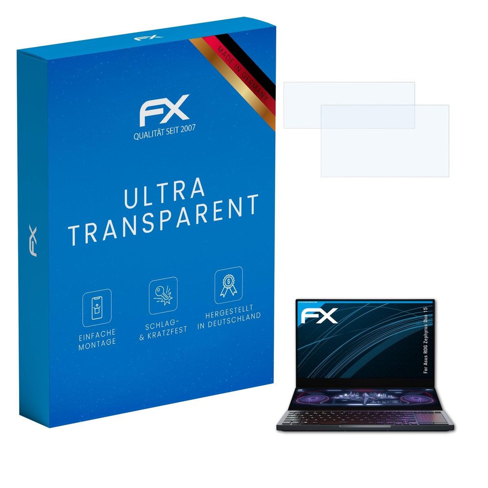 atFoliX Screen Protection Film compatible with Asus ROG Zephyrus Duo 15 Screen Protector, ultra-clear FX Protective Film (Set of 2)