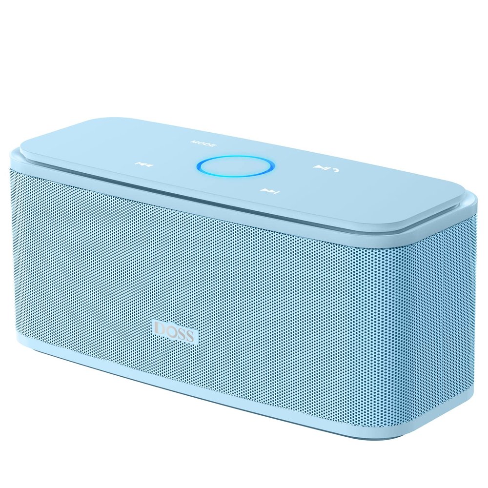 DOSS SoundBox Touch Wireless Bluetooth Speaker-12W HD Sound with Rich Bass, IPX5 Waterproof, 20H Playtime, Handsfree, for Gatherings, Home, Office, Outdoor, Travel-Light Blue