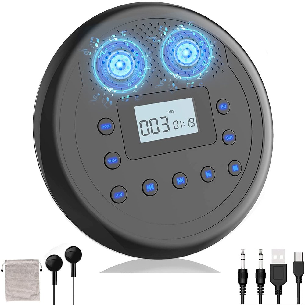 MONODEAL Rechargeable Portable CD Player with Built-in Speakers, CD Player for Car and Personal Use, Anti-Skip Player with Headphones