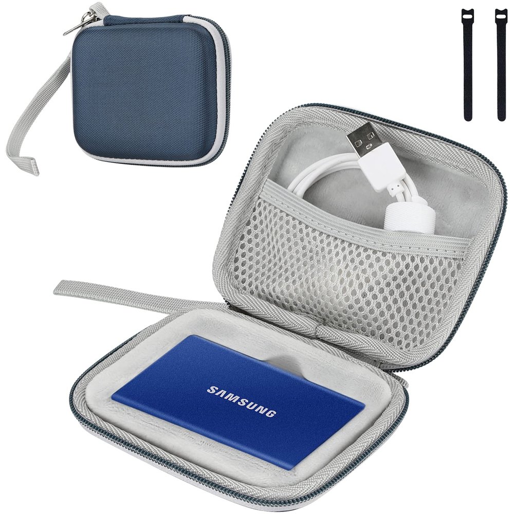 ProCase Hard Carrying Case Compatible for Samsung T7/ T7 Touch Portable SSD with 2 Cable Ties, Shockproof Travel Organizer for 500GB 1TB 2TB USB 3.2 External Solid State Drives -Navy