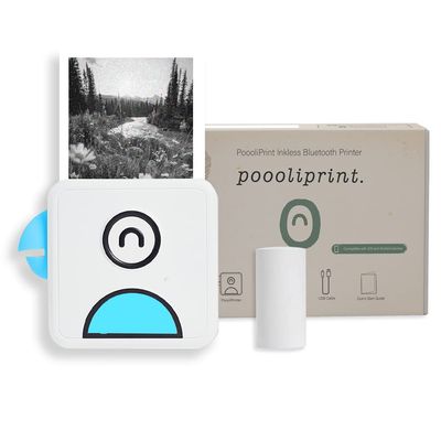 Poooliprint L1 Inkless Pocket Printer - Mini Phone Bluetooth Portable Poooli Thermal Printer for iOS + Android Print Sticky Photos, Labels, Notes, Lists for Journal, Blue
