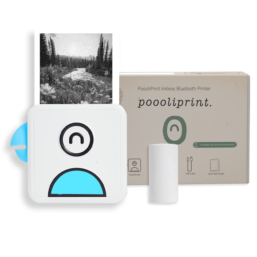 Poooliprint L1 Inkless Pocket Printer - Mini Phone Bluetooth Portable Poooli Thermal Printer for iOS + Android Print Sticky Photos, Labels, Notes, Lists for Journal, Blue