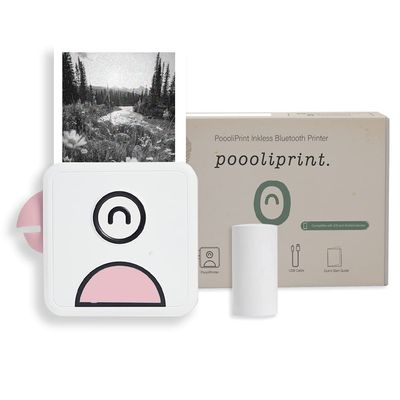 Poooliprint L1 Inkless Pocket Printer - Mini Phone Bluetooth Portable Poooli Thermal Printer for iOS + Android Print Sticky Photos, Labels, Notes, Lists for Journal, Pink