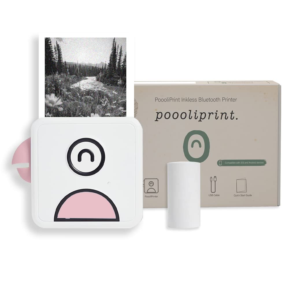 Poooliprint L1 Inkless Pocket Printer - Mini Phone Bluetooth Portable Poooli Thermal Printer for iOS + Android Print Sticky Photos, Labels, Notes, Lists for Journal, Pink