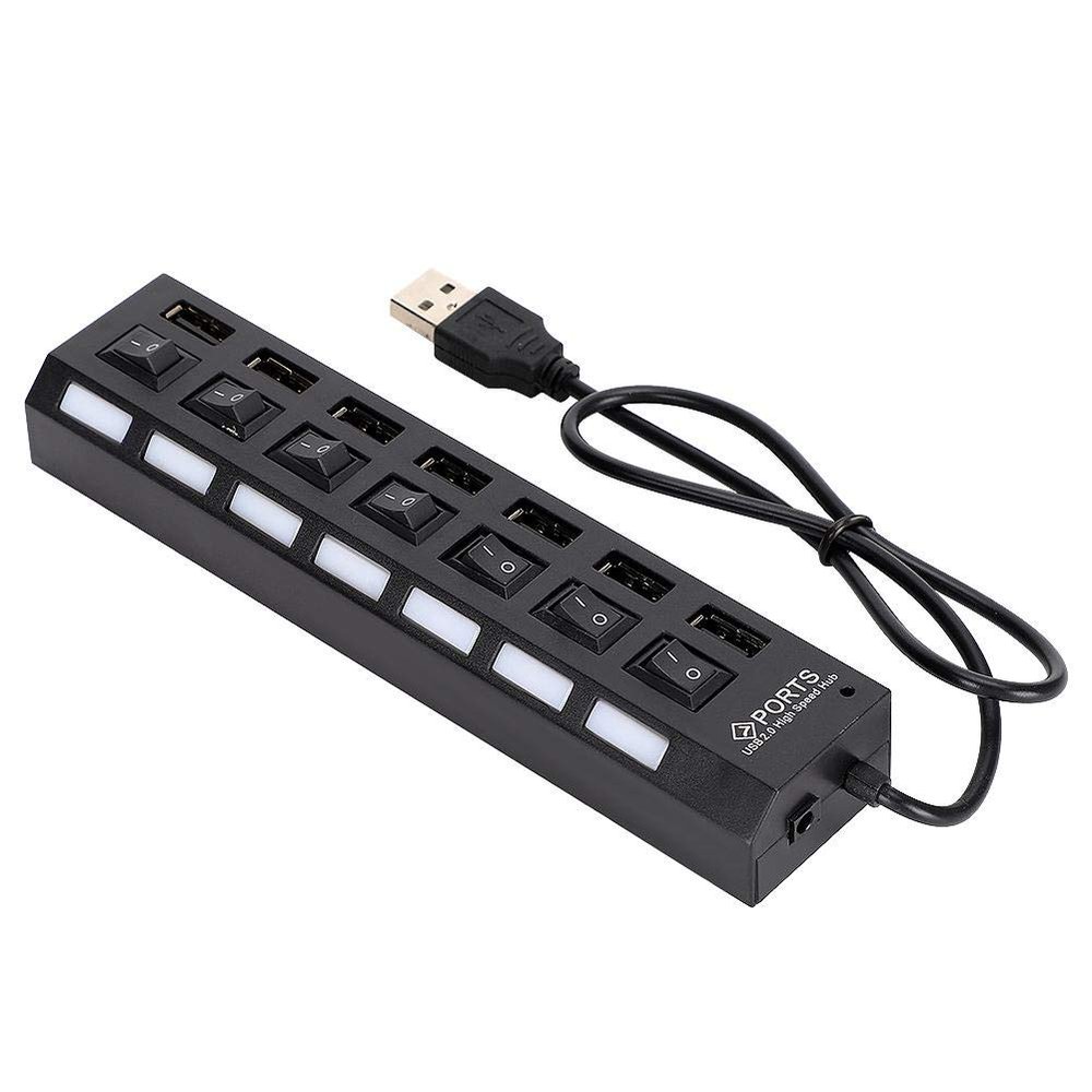125 7-Port USB Hub Splitter,480Mbps High-Speed USB Port Expander Charging Hub,Overload Current Desktop Hub with 7 Power Independent Switches