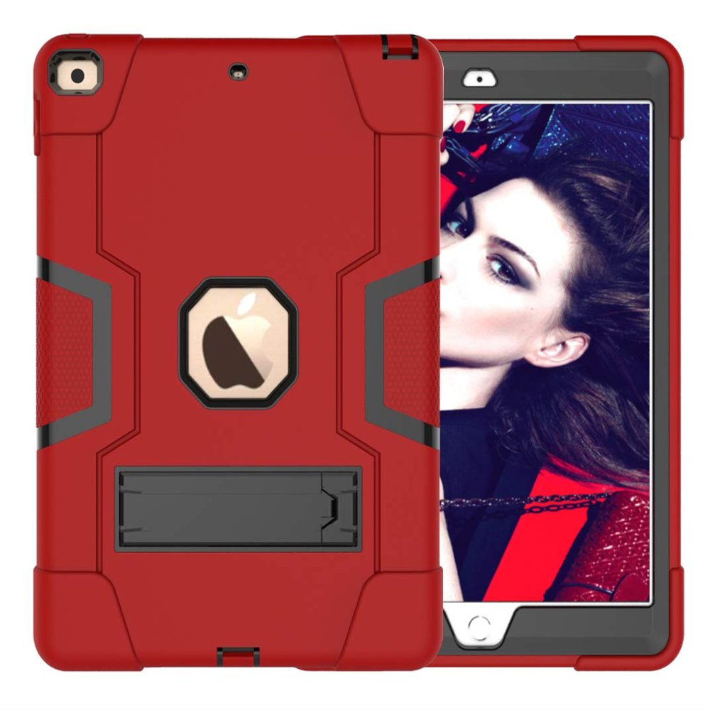 Case for iPad 10.2 inch 2020/2019, Slim Heavy Duty Rugged Full-Body Hybrid Shockproof Drop Protection Cover with Kickstand for iPad 8th Generation/iPad 7th Generation  (Red+Black)