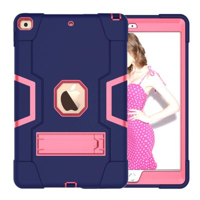 Case for iPad 10.2 inch 2020/2019, Slim Heavy Duty Rugged Full-Body Hybrid Shockproof Drop Protection Cover with Kickstand for iPad 8th Generation/iPad 7th Generation (Navy Blue+Rosered)
