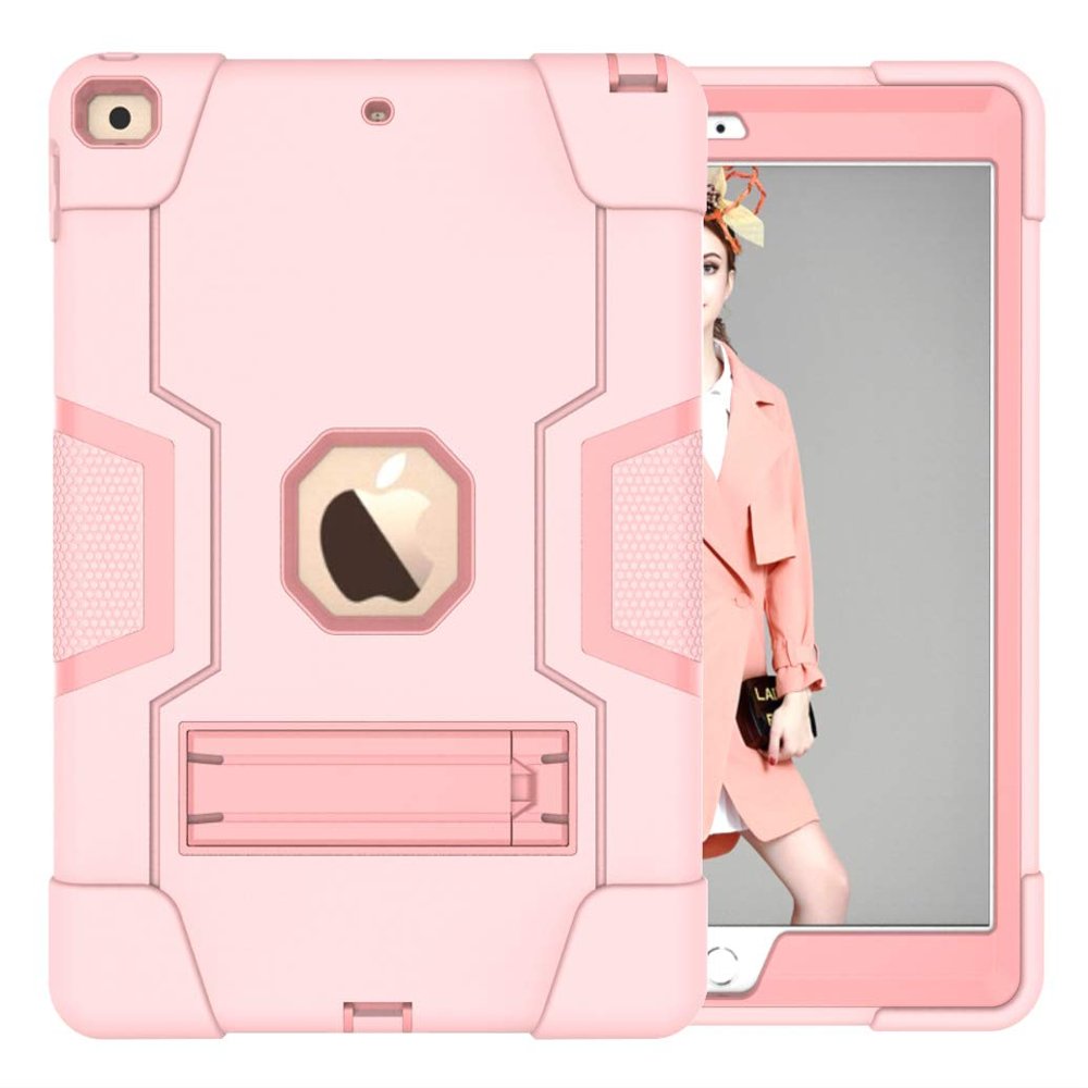 Case for iPad 10.2 inch 2020/2019, Slim Heavy Duty Rugged Full-Body Hybrid Shockproof Drop Protection Cover with Kickstand for iPad 8th Generation/iPad 7th Generation (Rosegold)