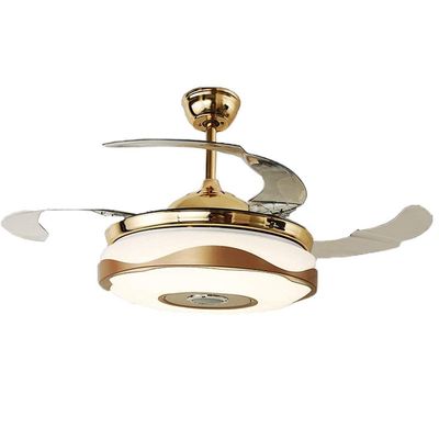 Bluetooth Ceiling Fan with Lights and Speaker, 36 inch Gold Ceiling Fan 7 Color Changing LED Invisible Retractable Fan with Remote Control 40W Chandelier Fans for Bedroom