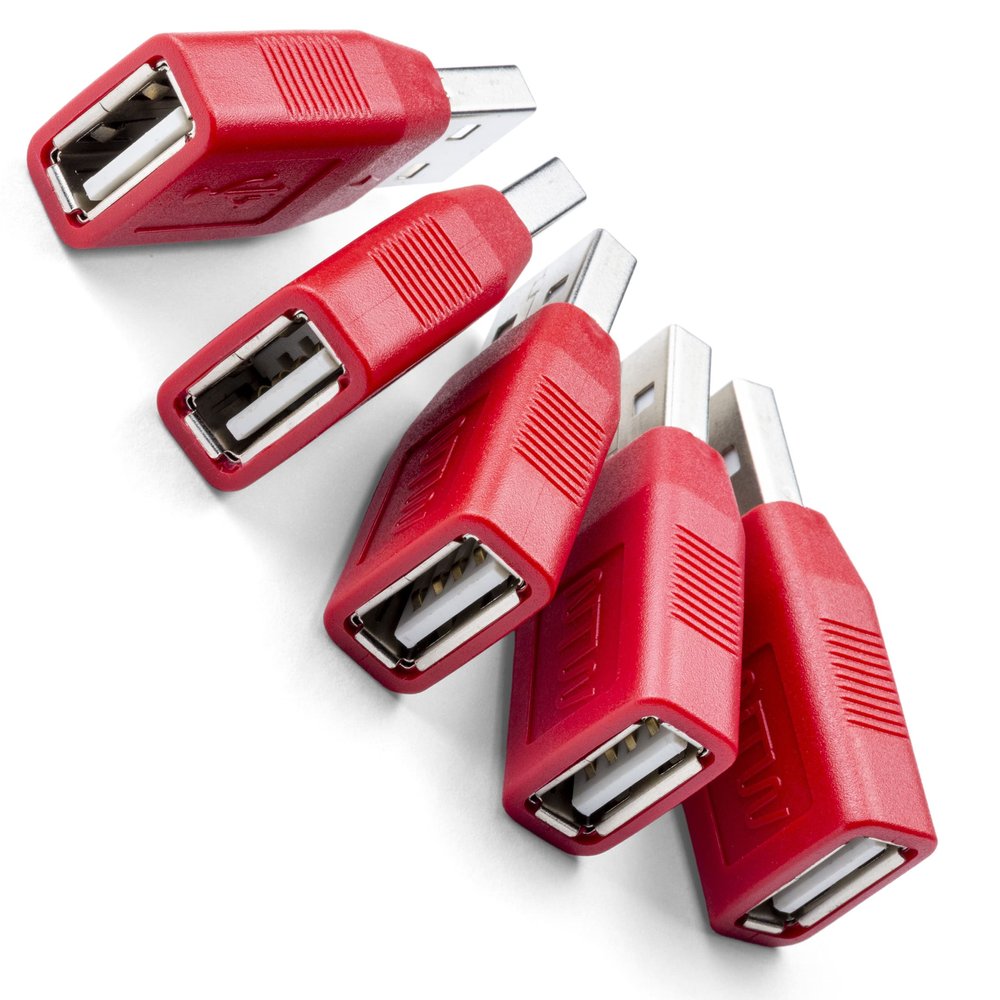 NTW 2nd Gen Secure Charging USB Adapter (5pk) Data Blocker, Condom for Blocking Data Sync/Protect Against Juice Jacking/Charge Only Adapter, Works With Any Charger -NUSB-K2DL5-RD