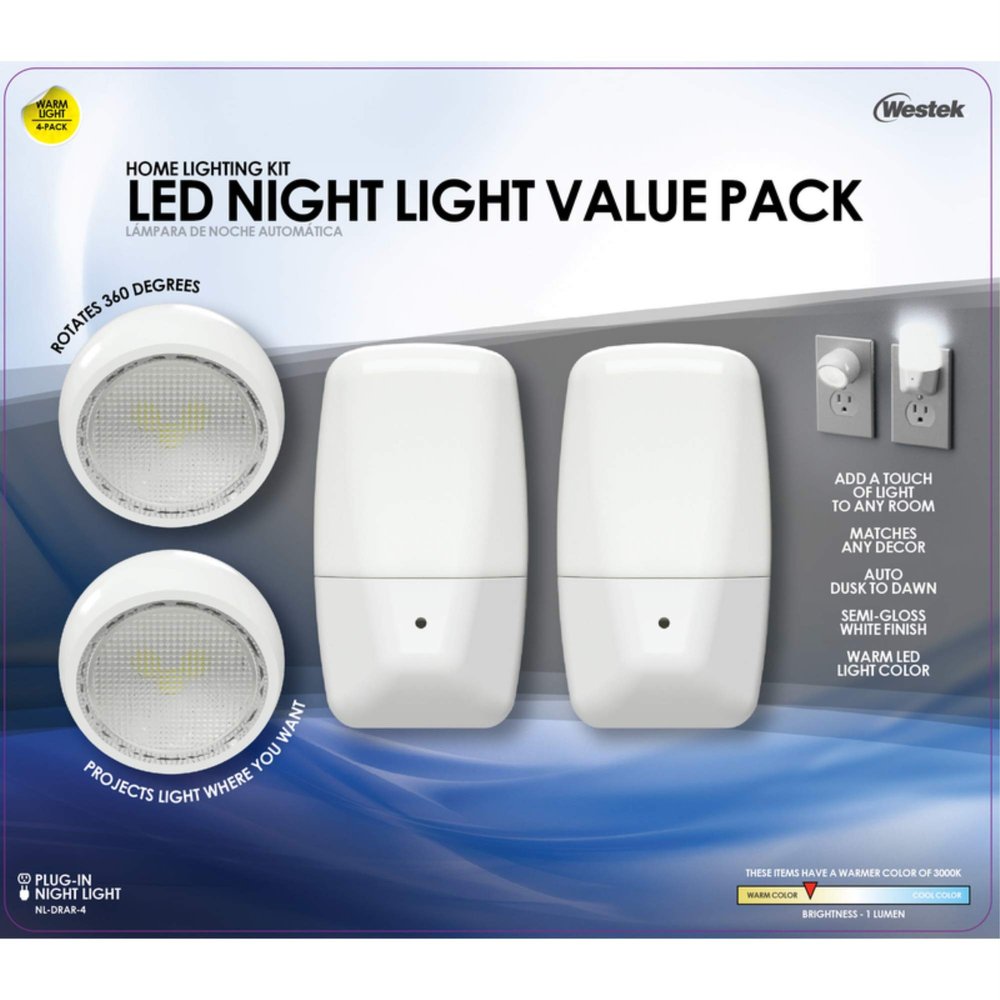 Westek Automatic Plug-in Aria Curved and Directional LED Night Light - Case of 1;