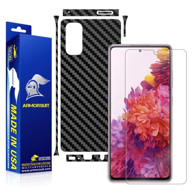 Armorsuit MilitaryShield Black Carbon Fiber Skin Wrap Film + HD Clear Screen Protector Designed for Samsung Galaxy S20 FE / S20 FE 5G Film