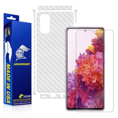 Armorsuit MilitaryShield White Carbon Fiber Skin Wrap Film + HD Clear Screen Protector Designed for Samsung Galaxy S20 FE / S20 FE 5G Film