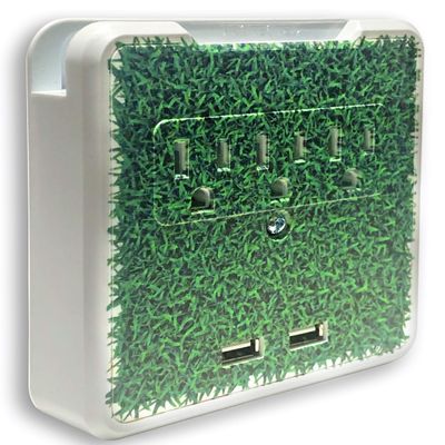 Glamsockets Decorative Wall Mount Surge Protector with 3 Outlets, Dual USB Charging Ports and Phone Holder - USB Charging Center/Multi Function Wall Tap (Turf)