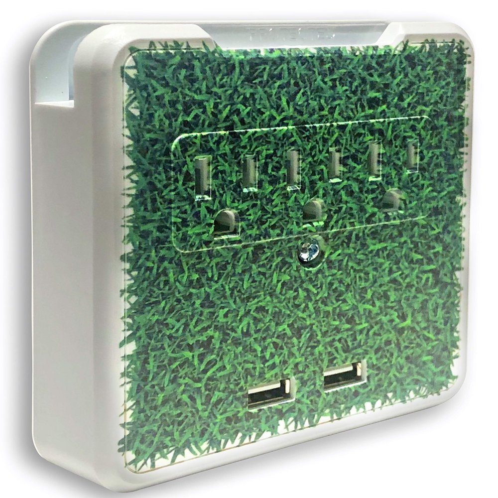 Glamsockets Decorative Wall Mount Surge Protector with 3 Outlets, Dual USB Charging Ports and Phone Holder - USB Charging Center/Multi Function Wall Tap (Turf)
