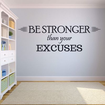 Be Stronger Than Your Excuses Workout Success Motivation Quote Wall Decal Fitness Healthy Determination Girls/Boys Sports Gym Home Living Room Decor Vinyl Wall Art Sticker Decoration Size (20x40 inch)