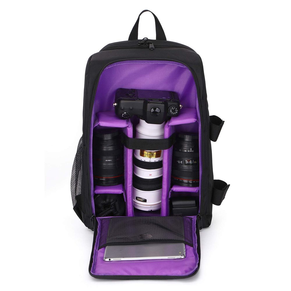 Allacki Waterproof Shockproof Camera Bag Adjustable Multifunction Backpack (Purple)