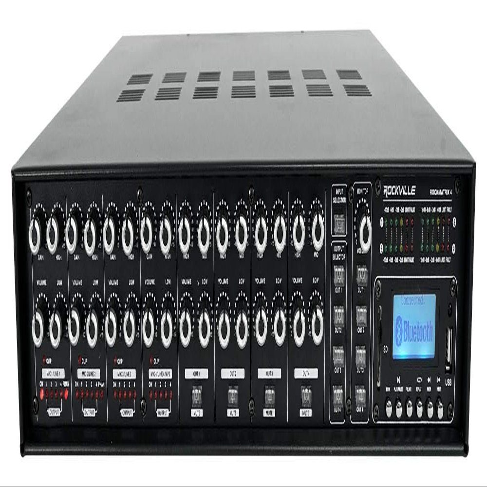 Rockville Rock Matrix 4 440W 4-Zone 70V Commercial Amplifier, Bluetooth 5.0, Matrix Routing, Emergency Inputs, for Restaurants, Bars, Schools, Offices