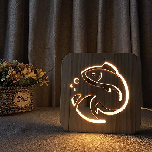 XDG Fish Theme 3D Wooden lamp LED Night Light Home Room Decoration Creative Table Lamps for Kids Gift