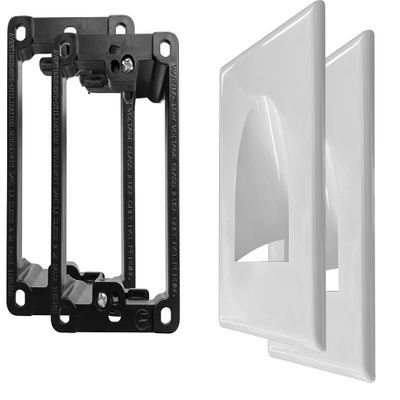2 Pack Wall Plate Cable Pass Through with Bracket - Screwless In Wall Cable Management Kit - Snap ON Wall Plate with Single Gang Low Voltage Mounting Bracket - Decorator Cover for Low Voltage Cables