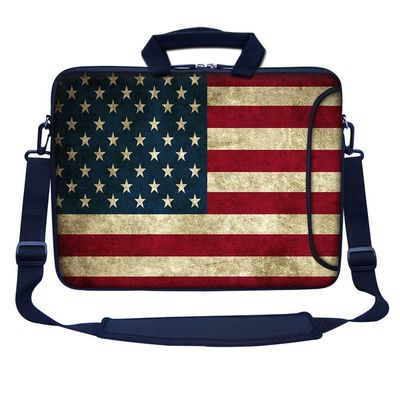 14 Inch Neoprene Laptop Bag Water Resistant, Adjustable Shoulder Strap, Extra Side Pocket, Fits 14 to 14.4 Inch Laptops - USA Flag