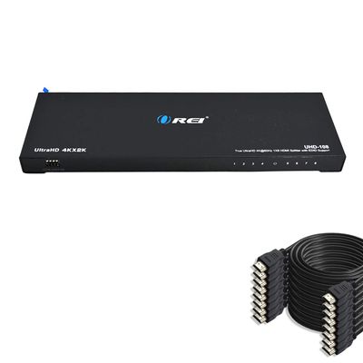 OREI 1x8 2.0 8 Ports HDMI Splitter with 8-Pack 6ft HDMI Cable Full Ultra HDCP 2.2, 4K at 60Hz & 3D Supports EDID Control
