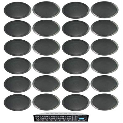 Rockville CC80T Bundle: (12) Pair 8 in 70V Black Commercial Ceiling Speakers, Rock Matrix 4 4-Zone Multi Room Amplifier, Source Routing, 13-Items
