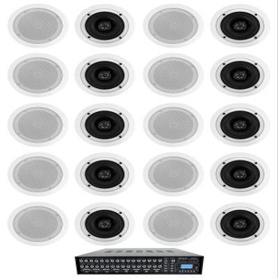 Rockville Rock Matrix 4 Bundle: 4 Zone 70V Commercial Amplifier w/Matrix Source Routing, (10) Pair White 5.25-in Ceiling Speakers, (20/15/10/5/2.5) W tap Option, for Restaurants and Offices, 11-Items