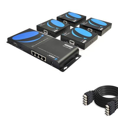 OREI Full HD HDMI Extender Splitter Over Single Cat6/7 with 4-Pack 6ft HDMI Cable - with IR Remote, EDID Management up to 400 Ft