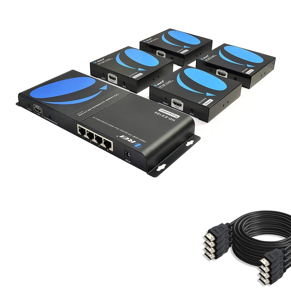 OREI Full HD HDMI Extender Splitter Over Single Cat6/7 with 4-Pack 6ft HDMI Cable - with IR Remote, EDID Management up to 400 Ft