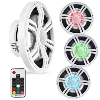 BELVA BMSS10RW 800W Peak (400W RMS) 10" Shallow Marine Subwoofer with Multi-Color LED Lighting for Boats/ATV/UTV/SxS/Powersport