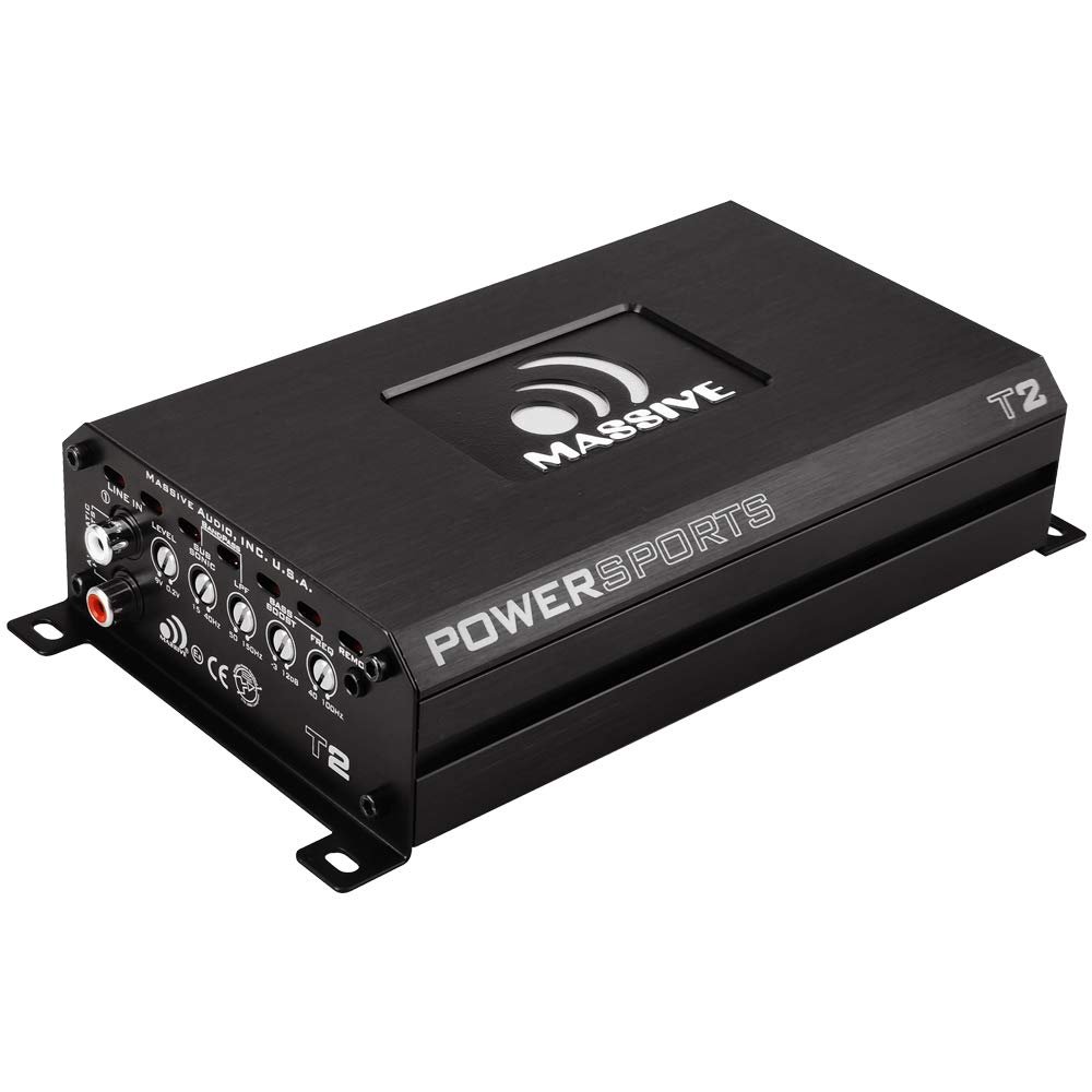 Massive Audio T2 Marine 1-Ohm Mono Block Amplifier | 800W RMS Waterproof Marine Amp, Compact Class D Power, Boat, UTV & ATV Audio Upgrade