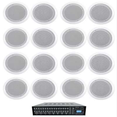 Rockville CC65T Bundle: (16) 6.5 in White 70V Ceiling Speakers, Rock Matrix 4 Zone 70V Commercial Amplifier with Matrix Source Routing, for Restaurants, 17-Items