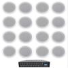 Rockville CC65T Bundle: (16) 6.5 in White 70V Ceiling Speakers, Rock Matrix 4 Zone 70V Commercial Amplifier with Matrix Source Routing, for Restaurants, 17-Items view 1