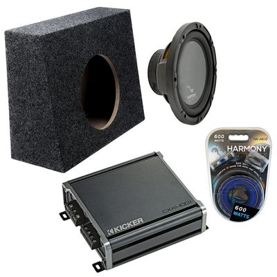 American Sound Connection 110TRUCK Single 10" Regular Standard Cab Truck Sub Box Enclosure 5/8" MDF, HA-R104 Rhythm Series 10" - Sub and 46CXA4001 Car Audio Class D Mono 800W Peak Sub Amp