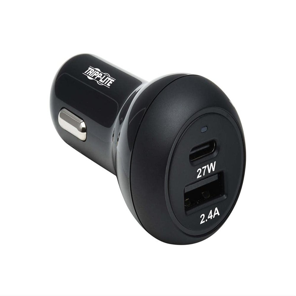 Tripp Lite USB Car Charger, 39W Dual Port USB Car Charger, USB-C 27W PD 3.0, USB-A 12W, Black (U280-C02-39W-1B)