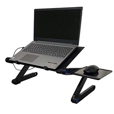 Adjustable Laptop Cooling Stand, Ergonomic Lap Desk Bed Couch Table, Laptop Stand Computer, Portable Laptop Workstation Notebook Stand Reading Holder, USB Fan, Mouse Pad, Riser Desk Table TV Bed Tray