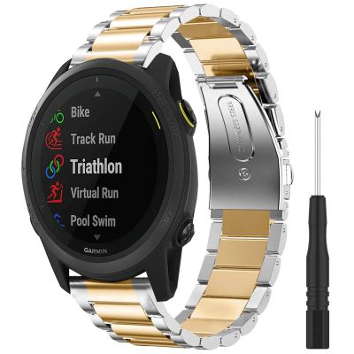 Compatible for Garmin Forerunner 745 Bands, YOUkei Stainless Steel Metal Replacemet Straps Compatible for Garmin Forerunner 745 Smartwatch (Silver-Gold)