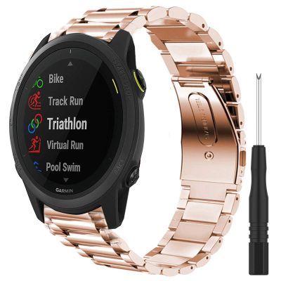 Compatible for Garmin Forerunner 745 Bands, YOUkei Stainless Steel Metal Replacemet Straps Compatible for Garmin Forerunner 745 Smartwatch (Rose Gold)