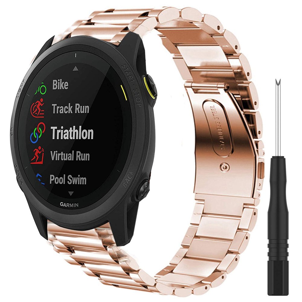 Compatible for Garmin Forerunner 745 Bands, YOUkei Stainless Steel Metal Replacemet Straps Compatible for Garmin Forerunner 745 Smartwatch (Rose Gold)